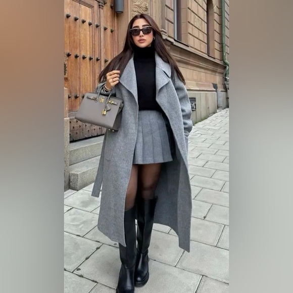 Zara Gray Belted Coat - Picture 4 of 15